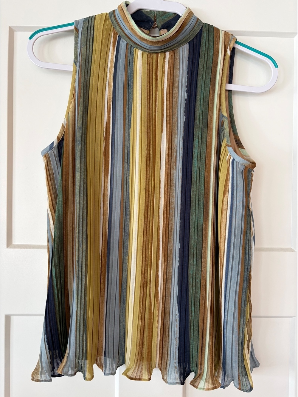 Adrianna Papell Striped Sleeveless Mock Neck Top — Size S